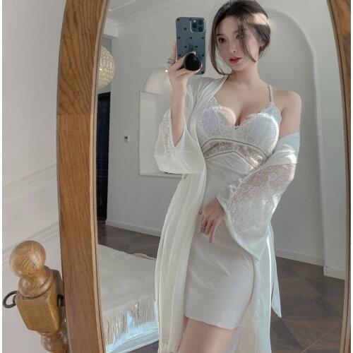 Sexy Ice Silk Pajamas Womens Summer Nightdress With Chest Pad Suspenders Hollow Temptation Halter Sexy Imitation Silk Nightgown