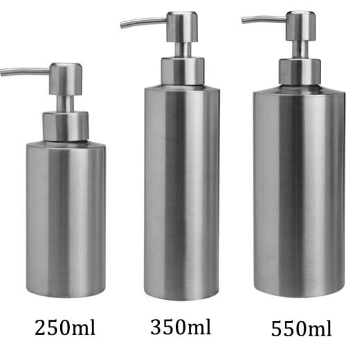 Silver Liquid Soap Dispenser Bottle Gel Bottle 304 Stainless Steel Kitchen Bathroom Lotion Pump 250m/350m/550ml