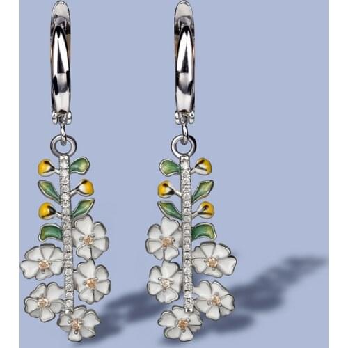 925 Silver Full Diamond Earrings Enamel Dripping C-Shaped Flower Earrings Ins Tide Color Diamond Earrings For Women