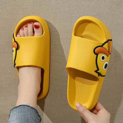 Summer Beach Slides Women Men Slippers Sandals Flip Flops Cartoon Duck Anti-slipPrint Platform Thick Couples Home Bathroom Shoes