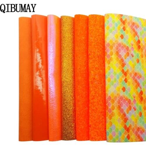QIBU PU Leather Fabric Orange Glitter Shiny Faux Leather Accessories DIY Hair bow Materials Handmade Bags Decoration Home Fabric