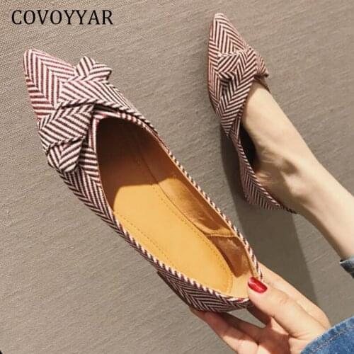 COVOYYAR Geometric Shoes for Women 2021 Ladies Retro Butterfly-knot Loafers Pointed Toe Flats Soft Spring Ballet Shoes WFS4051