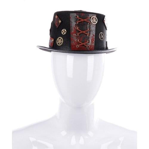 Unisex Steampunk Goth Victorian Gear Top Hat Retro Lacing Patchwork Topper Halloween Cosplay Cap Props Carnival For Men Women