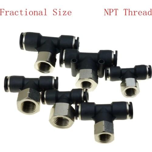 Air Pneumatic Push In Fitting Female Branch Tee For Fractional Tube 1/4" 5/16" 3/8" OD * 1/8" 1/4" Female NPT