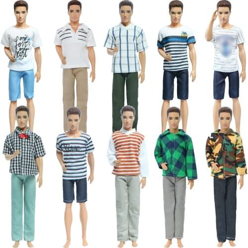 High Quality Mens Outfit Daily Casual Wear T-Shirt Blouse Pants Trousers Clothes For Barbie Doll Friend Ken Accessories Kid Toy