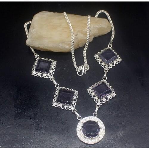 Hermosa Jewelry Dazzling Fashion Purple Amethystt Silver Color Women Ladies Gifts Pendant Necklace Chain 50cm 20213470