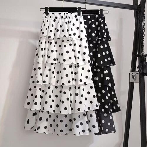 Summer Fairy Long Skirt Chiffon Vogue Skirts Vivid Little Daisy New Dots Print Skirts Feminine Missy Slim Tiered Skirts Hot Sale