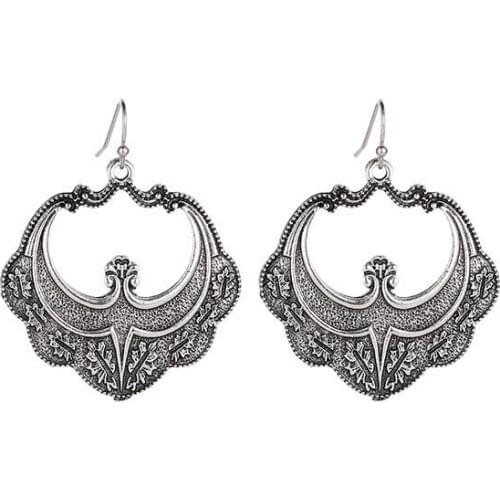 Bohemia Ethnic Style Bat Shape Elegant Carve Black Tan Ancient Silver Plated Drop Earrings Dangle Earrings For Women