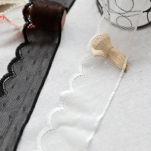 10meter/pack 5cm Black/Milk White Stretch Lace Trim Small Dot Pattern Elastic Mesh Lace Sewing Material X491