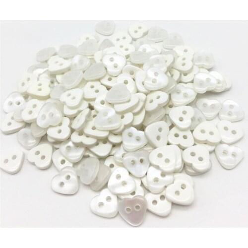 100pcs 10x11mm White Pearl Resin Shiny Heart Buttons For Clothing 2 Holes Sewing Accessories Scrapbooking Embellishments