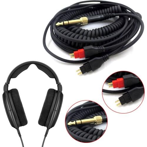 3.5mm 6.35mm Portable Black Adapter Copper Cable Jack Splitter Stretchable Audio Cable for Sennheiser HD600 HD580