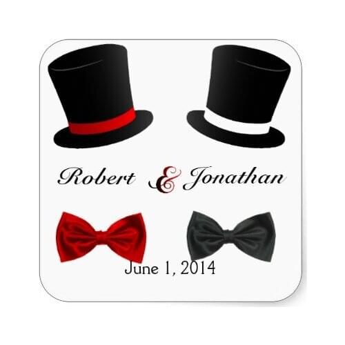 3.8cm Top Hats and Bow Ties Gay Wedding Envelope Seal Square Sticker