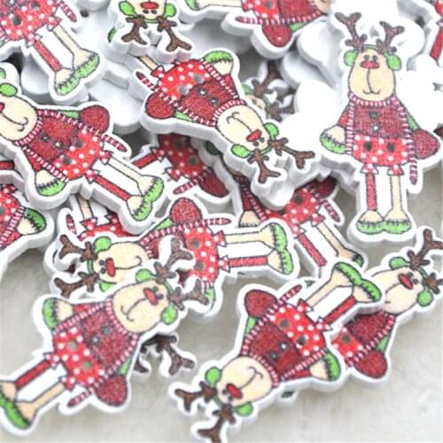 50pcs Christmas deer 35*19mm Wood Buttons Sewing Mix Lots WB323