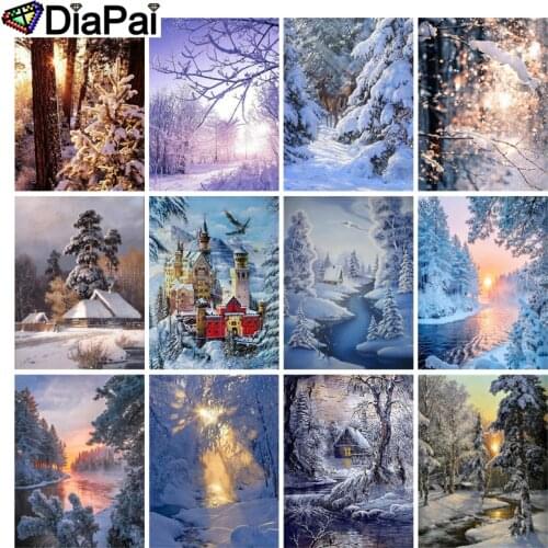 DIAPAI 5D DIY Diamond Painting 100% Full Square/Round Drill "House snow scene" 3D Embroidery Cross Stitch Home Decor