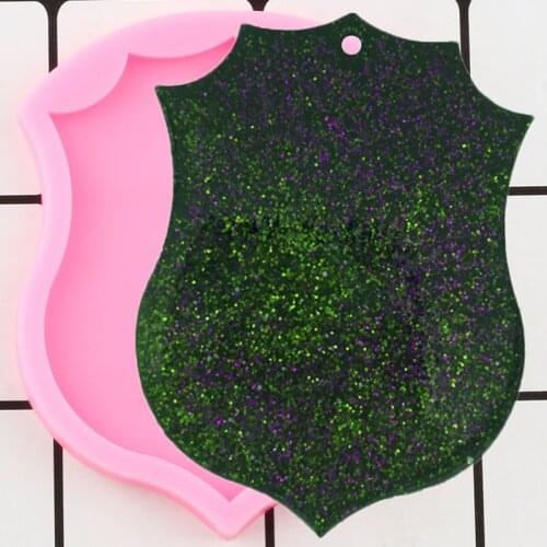 Shiny Police Badge Silicone Mold Polymer Clay DIY Jewelry Making Mould Custom Keychain Epoxy Resin Molds Charms Moulds