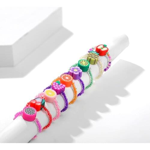 Bohemia Transparent Seed Beads Polymer Clay Fruits Ring Set For Women Girls Cute Flower Butterfly Handmade Small Finger Rings