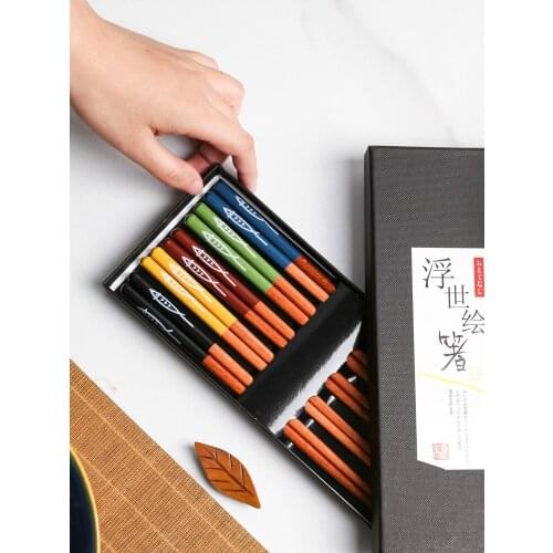 Japanese style wooden chopsticks saury chopsticks household high-end natural solid wood couple family tableware set chopsticks