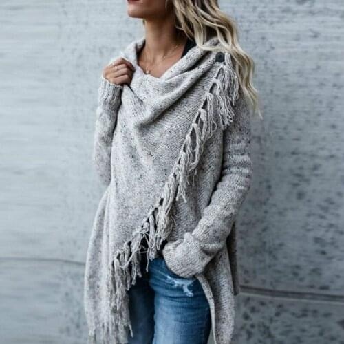 Leisure in the long irregular fringed shawl sweater knitting