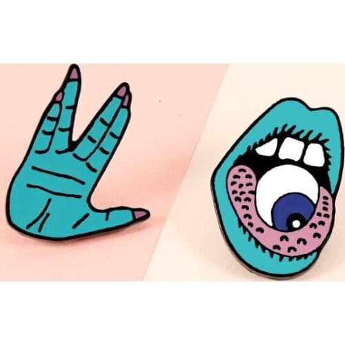 Punk Blue Hand Lips Tongue Brooch Tooth Eyes In The Mouth Enamel Pins Alien Shirts Lapel Backpack Jewelry Cartoon Metal Badge