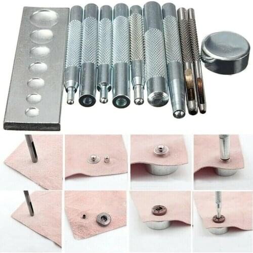 DIY Leather Tool Die Punch Hole Snap Rivet Button Setter Base Kit Leather Craft Tools Hole Punches Leather Punch 11pcs/set