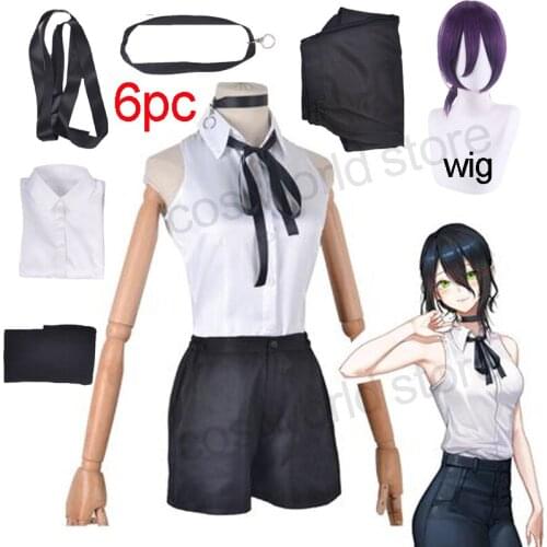 Anime Chainsaw Man Reze Cosplay Costume Shirt Tie Short Wig Neck Ring Wig Socks Outfits Halloween Carnival Party Women Uniform