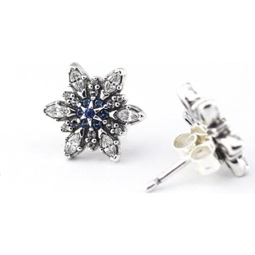 Crystalized Snowflake Stud Earring Sterling Silver 925 Blue Crystal Earrings For Women Wedding Jewelry Pendientes Brincos