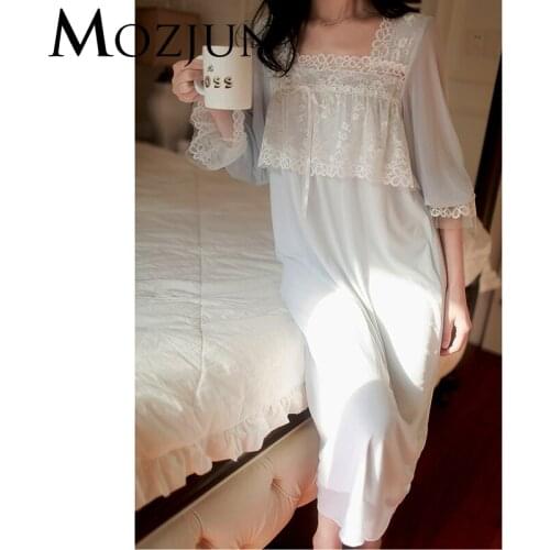 3 Colors Lace Nightgowns Sleepshirts Sexy Sleepwear Nightgown Female Soft Vintage Nightgown Princess Home Dress #MZ105