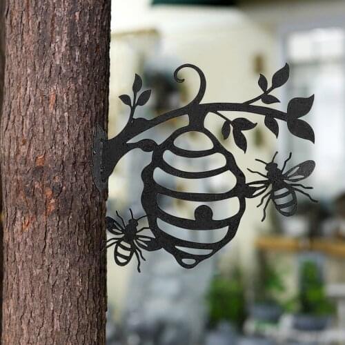 Metal Fairy Silhouette Bee Hive Hanging Branch Ornament Tree Wall Art For Garden Outdoor Backyard Decor