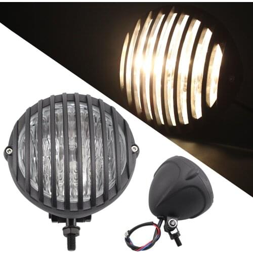 Matt Black Retro Motorcycle Halogen Headlight Vintage Head Lamp 10mm For Harley Touring Honda Yamaha Suzuki Bobber Cafe Racer