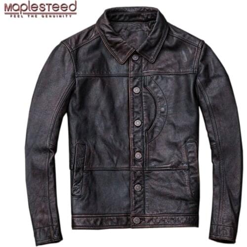 MAPLESTEED Vintage Red Brown Leather Jacket Men 100% Cow Skin Natural Leather Jackets Real Cowhide Mens Leather Coat Autumn M162