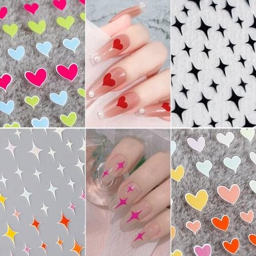 Summer Candy Color Stars 3D Nail Art Stickers 5D Embossed Color Heart Adhesive Nail Art Decorations Lovely Nail Decals Wholesale