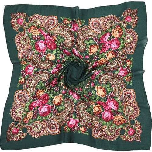New National Russian Scarf Retro Floral Print Headband Womens Square Bandana Female Head Wraps Russia Handkerchief Shawls