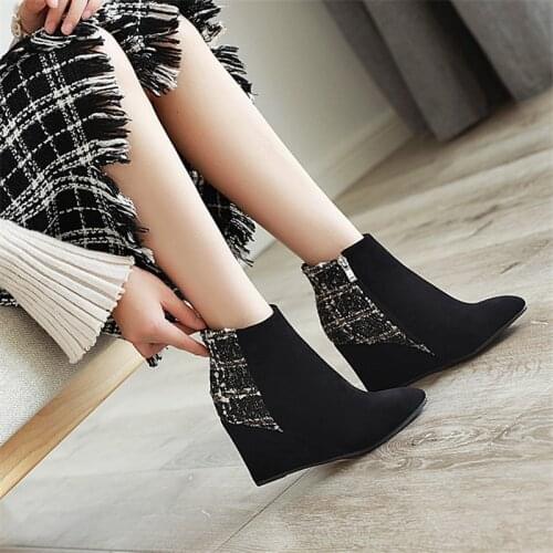 New Wedges Boots Fashion Flock Wedges Ankle Boots zipper High heel Womens short Boots plus size 33-43