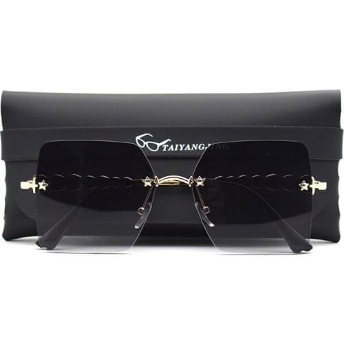 New Oversized Square Sunglasses Women 2021 Fashion Crystal Diamond Rimless Sun Glasses Vintage Gradient Female Shades Oculos