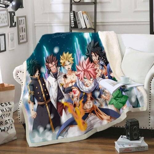 Fairy Tail Funny Character Blanket 3D Print Sherpa Blanket on Bed Home Textiles Dreamlike Style 21