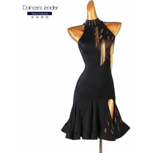 Latin dance practice clothes gold fringed dress modern Dancing top high-end custom competition performance costumes