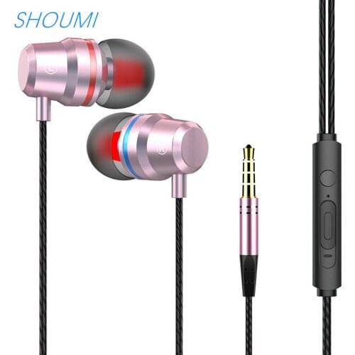 Shoumi Wired Earphones 3.5mm Universal Plug Stereo Hifi Earphone with Mic In-ear Heavy Bass Earbuds for Iphone Xiaomi Huawei BH1
