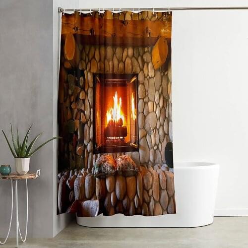 Fireplace Merry Christmas 3D Shower Curtain Bath Curtains Bathroom For Bathtub Bathing Cover Extra Large Wide 12pcs Hooks