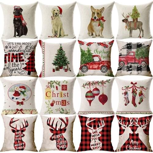 Christmas Decoration Cushion Cover Cartoon Elk Santa Cushion Cover Christmas Pillow Case Linen Decoration Pillow Home Decoration
