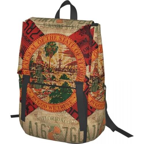 Florida State Flag License Plate Art Backpack for Girls Boys Travel RucksackBackpacks for Teenage school bag