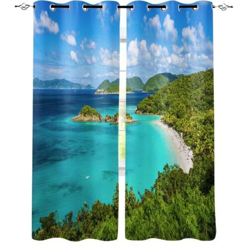 Ocean Blue Island Window Curtains Bedroom Kitchen Curtain Panel Christmas Home Decor Curtains for Living Room