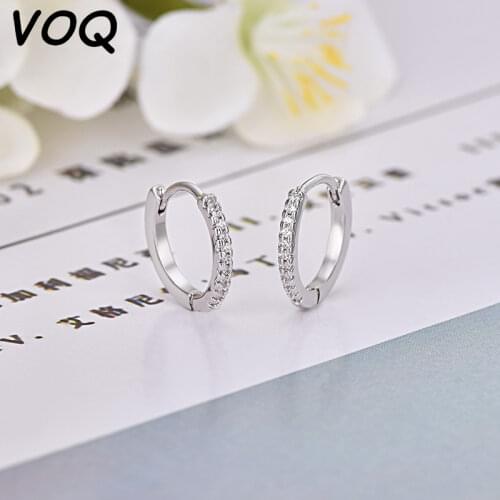 VOQ 925 Sterling Silver Womens Simple Single Row Zircon Hoop Earrings for Women Exquisite Jewelry Gifts