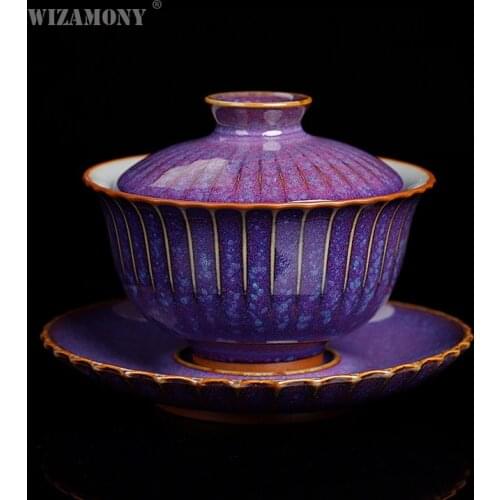 WIZAMONY Luzhou kiln three only cover bowl kiln to open a piece of enamel tea bowl tea bowl ceramic kung fu tea bowl