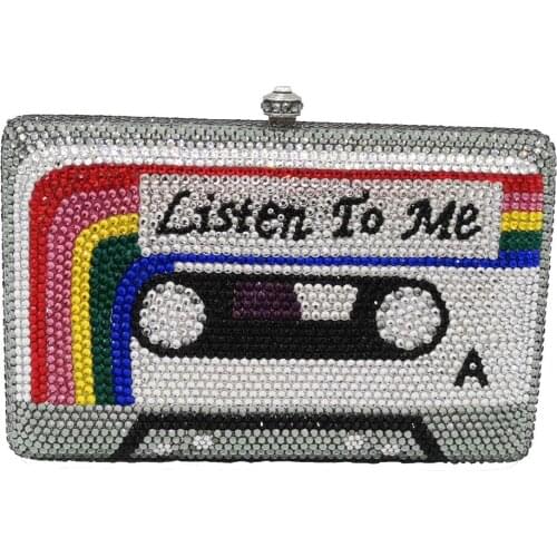 Bling Ladies Vintage Tape Shape Clutch Women Crystal Evening Bags Wedding Party Diamond Box Minaudiere Clutch Purse