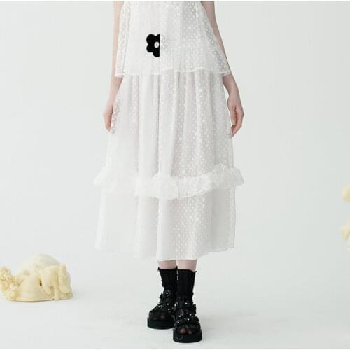 Imakokoni original sweet little fresh polka dot gauze fungus mid-length skirt female Japanese 213334