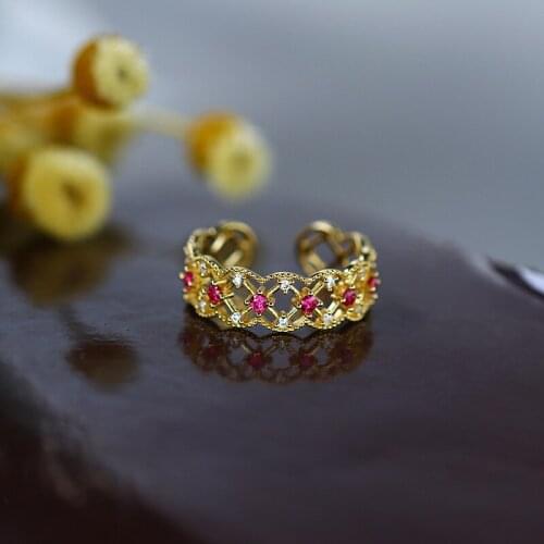 Jewelry square hollowed-out red jewelry zircon open ring rings for women exquisite anillos mujer anel vintage bague femme