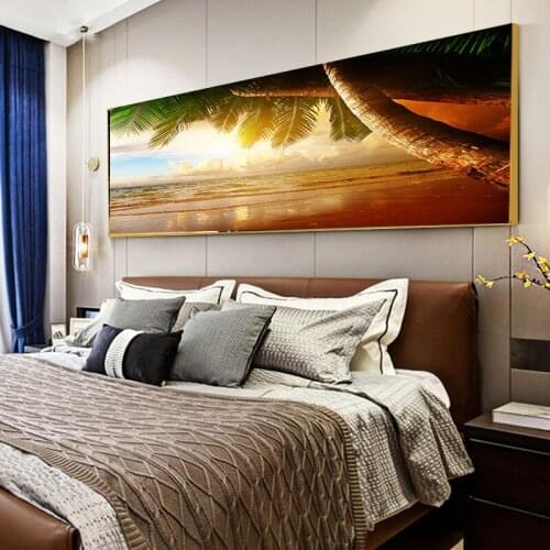 Sunsets Natural Sea Beach Coconut Palm Panorama Landscape Canvas Painting Posters and Prints Wall Art Picture for Living Room