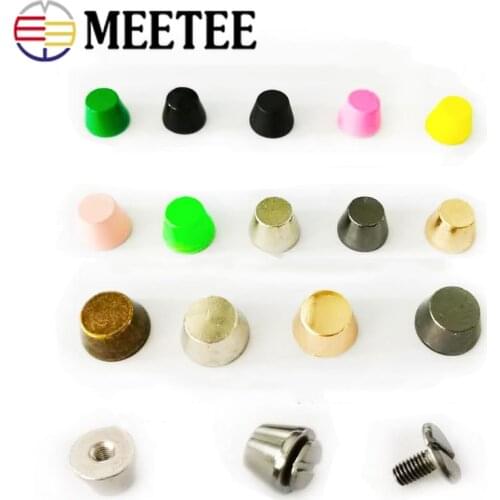 Meetee 10/30pcs Metal Bucket Rivet 10/12mm with Screws Copper Flat Button Luggage Handbag Foot Buckle Leather Crafts Accessories