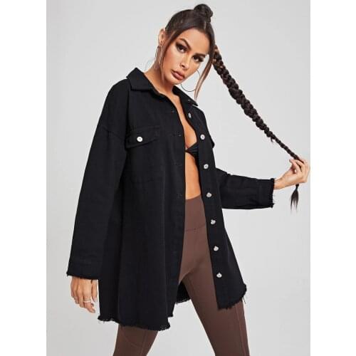 Denim Coats Spring/Autumn 2021 New Womens Long-sleeved Denim Solid Color Single Breasted Long Jean Jacket Women Denim Jackets