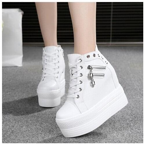 Woman Vulcanized Shoes Autumn Canvas Spring Shoes Women Pumps High Platform Sneakers White Lady Spike Heels